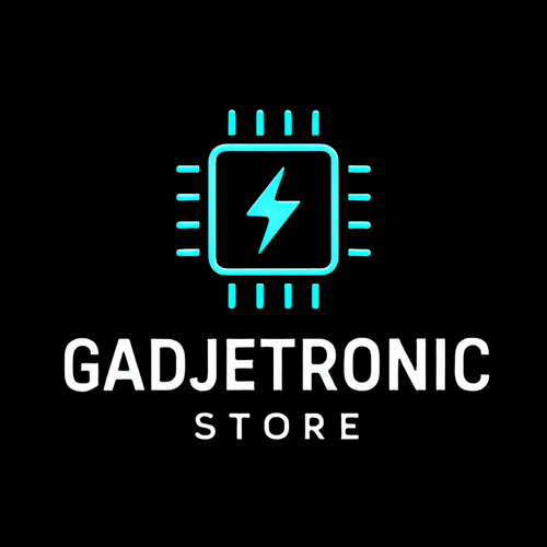 GADJETRONIC STORE logo with a blue neon light effect on a black background